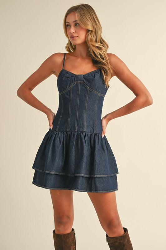 Austyn Denim Drop Waist Ruffle Detail Mini Dress