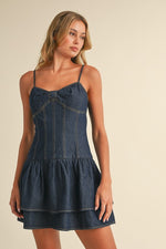 Austyn Denim Drop Waist Ruffle Detail Mini Dress