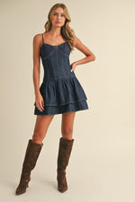 Austyn Denim Drop Waist Ruffle Detail Mini Dress