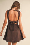 Krista Suede Backless Tie Back Mini Dress