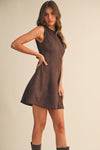 Krista Suede Backless Tie Back Mini Dress