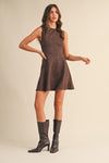 Krista Suede Backless Tie Back Mini Dress