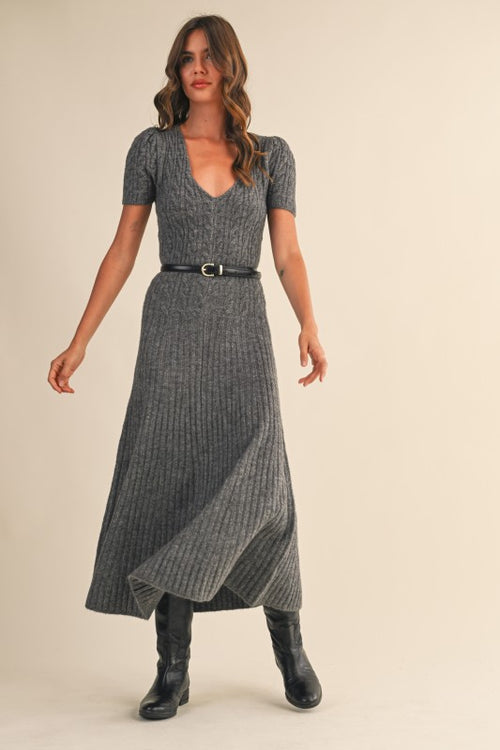 Gretel Low Scoop Neckline Short Sleeve Knit Midi Dress