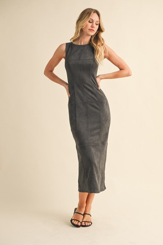Petra Suede Bodycon Midi Dress – Girls Will Be Girls