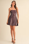 Devan Strapless Faux Leather Flare Mini Dress - Burgundy