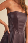 Devan Strapless Faux Leather Flare Mini Dress - Burgundy