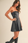Devan Strapless Faux Leather Flare Mini Dress - Black