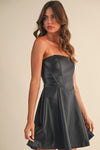 Devan Strapless Faux Leather Flare Mini Dress - Black