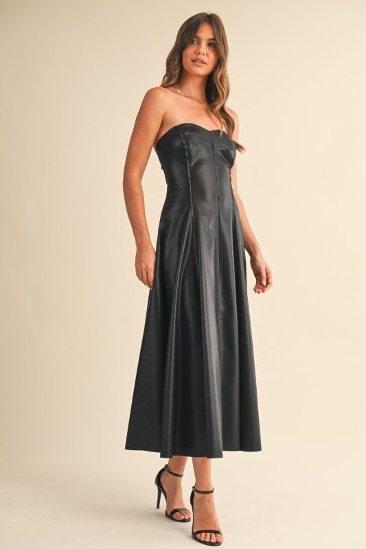 Abigail Faux Leather Strapless Midi Dress – Girls Will Be Girls