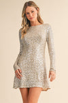 Siera Sequin Long Sleeve Backless Mini Dress - Silver