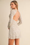 Siera Sequin Long Sleeve Backless Mini Dress - Silver