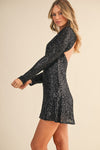 Siera Sequin Long Sleeve Backless Mini Dress - Black