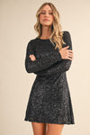 Siera Sequin Long Sleeve Backless Mini Dress - Black
