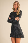 Siera Sequin Long Sleeve Backless Mini Dress - Black