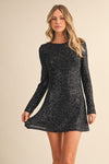 Siera Sequin Long Sleeve Backless Mini Dress - Black