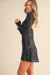 Siera Sequin Long Sleeve Backless Mini Dress - Black