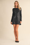 Siera Sequin Long Sleeve Backless Mini Dress - Black