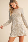 Siera Sequin Long Sleeve Backless Mini Dress - Silver