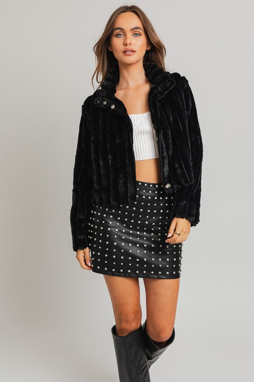 Vabbie Faux Fur Crop Jacket - Black