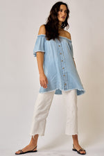 Janice Off The Shoulder Chambray Mini Dress