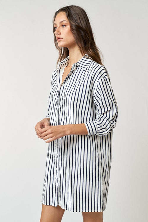 Maggie Striped Collar Button Down Mini Dress