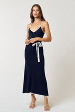 Muriel Belted Contrast Knit Midi Dress - Navy