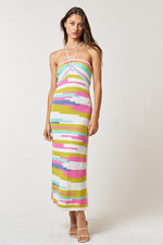 Alzi Halter Stripe Knit Maxi Dress