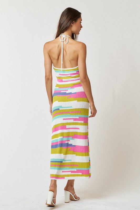 Alzi Halter Stripe Knit Maxi Dress