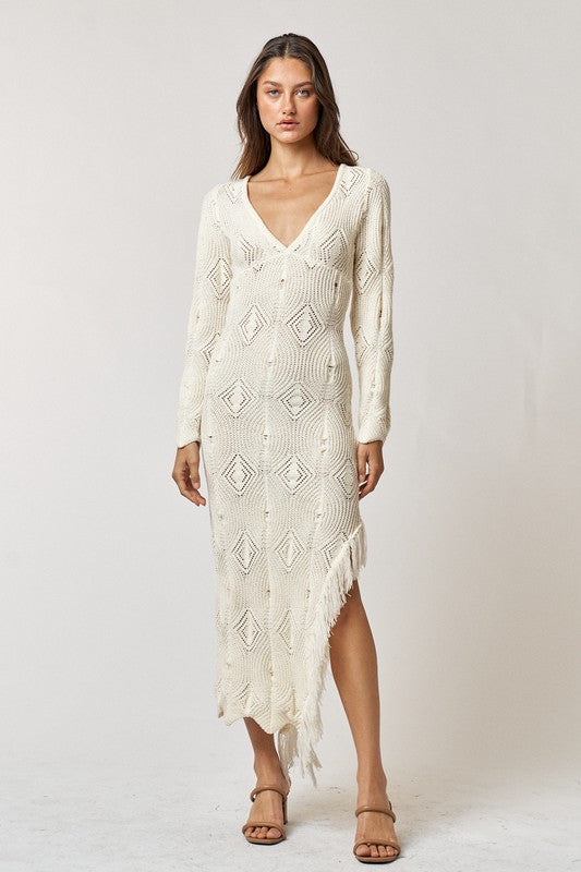 Zachira Knit Long Sleeve Fringe Hem Midi Dress Girls Will Be Girls Zachira Knit Long Sleeve Fringe Hem Midi Dress Girls Will Be Girls