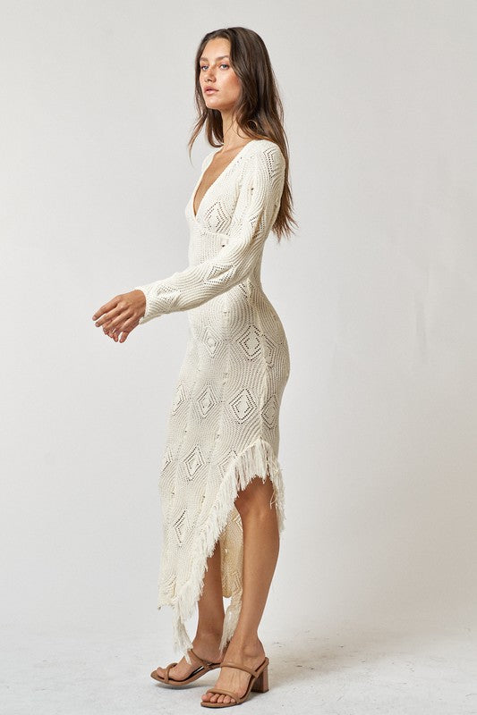 Zachira Knit Long Sleeve Fringe Hem Midi Dress Girls Will Be Girls Zachira Knit Long Sleeve Fringe Hem Midi Dress Girls Will Be Girls