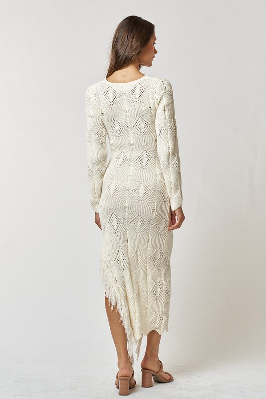 Zachira Knit Long Sleeve Fringe Hem Midi Dress – Girls Will Be Girls Zachira Knit Long Sleeve Fringe Hem Midi Dress – Girls Will Be Girls