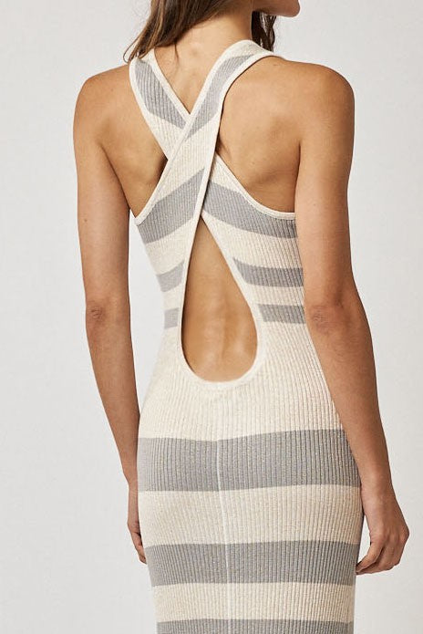 Xiomara Stripe Knit Criss Cross Back Maxi Dress