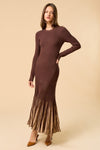 Pomila Knit Long Sleeve Contrast Maxi Dress - Brown/Gold