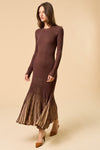 Pomila Knit Long Sleeve Contrast Maxi Dress - Brown/Gold