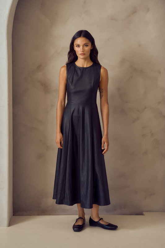 Tenay Faux Leather Sleeveless Midi Dress