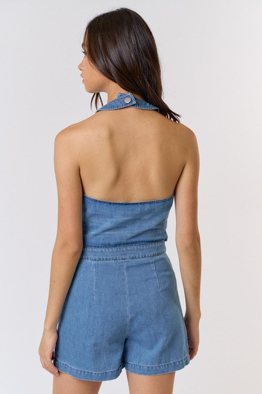 Bea Halter Vest Denim Romper