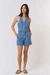 Bea Halter Vest Denim Romper