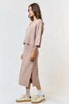 Amore Knit V-Neck Long Sleeve Top & Midi Skirt Set - Stone