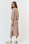 Amore Knit V-Neck Long Sleeve Top & Midi Skirt Set - Stone