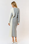 Avice Color Block Knit Long Sleeve Top & Maxi Skirt Set - Ivory/Grey