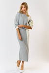 Avice Color Block Knit Long Sleeve Top & Maxi Skirt Set - Ivory/Grey