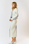 Avice Color Block Knit Long Sleeve Top & Maxi Skirt Set - Ivory/Grey