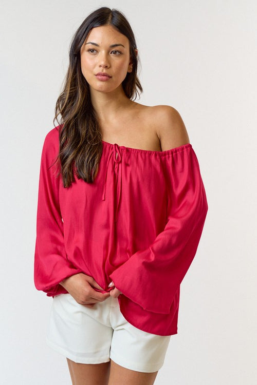 Andrea Front Tie Off The Shoulder Satin Top