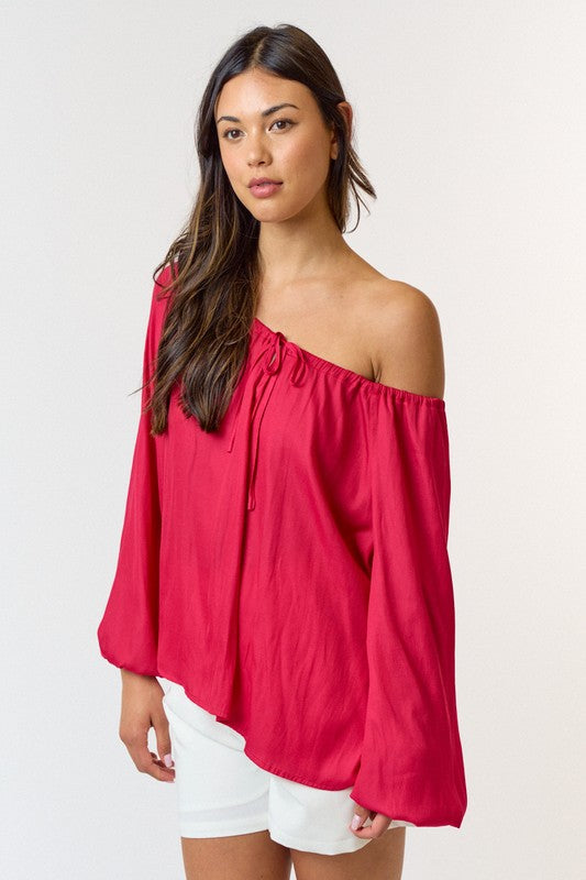 Andrea Front Tie Off The Shoulder Satin Top