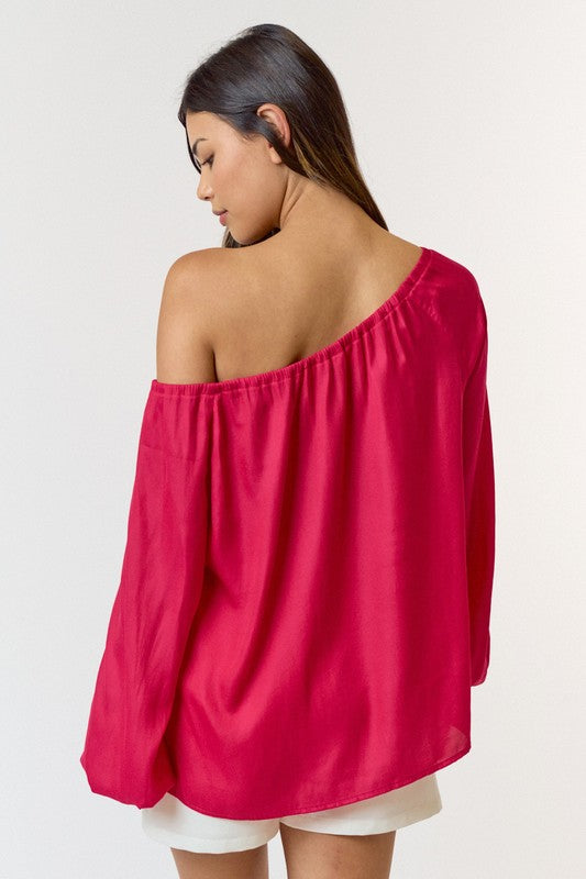 Andrea Front Tie Off The Shoulder Satin Top