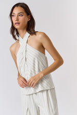 Circe Criss Cross Stripe Halter Linen Top