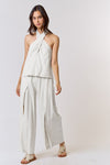 Circe Criss Cross Stripe Halter Linen Top