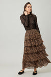Selena Leopard Tiered Ruffle Maxi Skirt - Camel