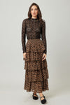 Selena Leopard Tiered Ruffle Maxi Skirt - Camel
