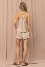 Avriel Satin Top And Shorts Set - Taupe